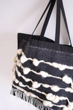 Load image into Gallery viewer, Large Canvas Market Tote x Fiber Art 'BLACK + WHITE'
