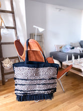 Load image into Gallery viewer, Large Canvas Market Tote x Fiber Art 'WOOD + BLACK'