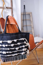 Load image into Gallery viewer, Large Canvas Market Tote x Fiber Art 'BLACK + WHITE'