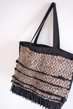 Load image into Gallery viewer, Large Canvas Market Tote x Fiber Art 'WOOD + BLACK'