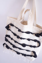 Load image into Gallery viewer, Large Canvas Market Tote x Fiber Art 'BLACK + WHITE'