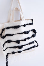 Load image into Gallery viewer, Large Canvas Market Tote x Fiber Art 'BLACK + WHITE'