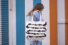 Load image into Gallery viewer, Large Canvas Market Tote x Fiber Art 'BLACK + WHITE'