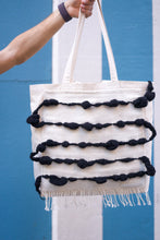 Load image into Gallery viewer, Large Canvas Market Tote x Fiber Art 'BLACK + WHITE'