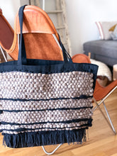 Load image into Gallery viewer, Large Canvas Market Tote x Fiber Art &#39;WOOD + BLACK&#39;
