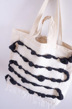 Load image into Gallery viewer, Large Canvas Market Tote x Fiber Art &#39;BLACK + WHITE&#39;
